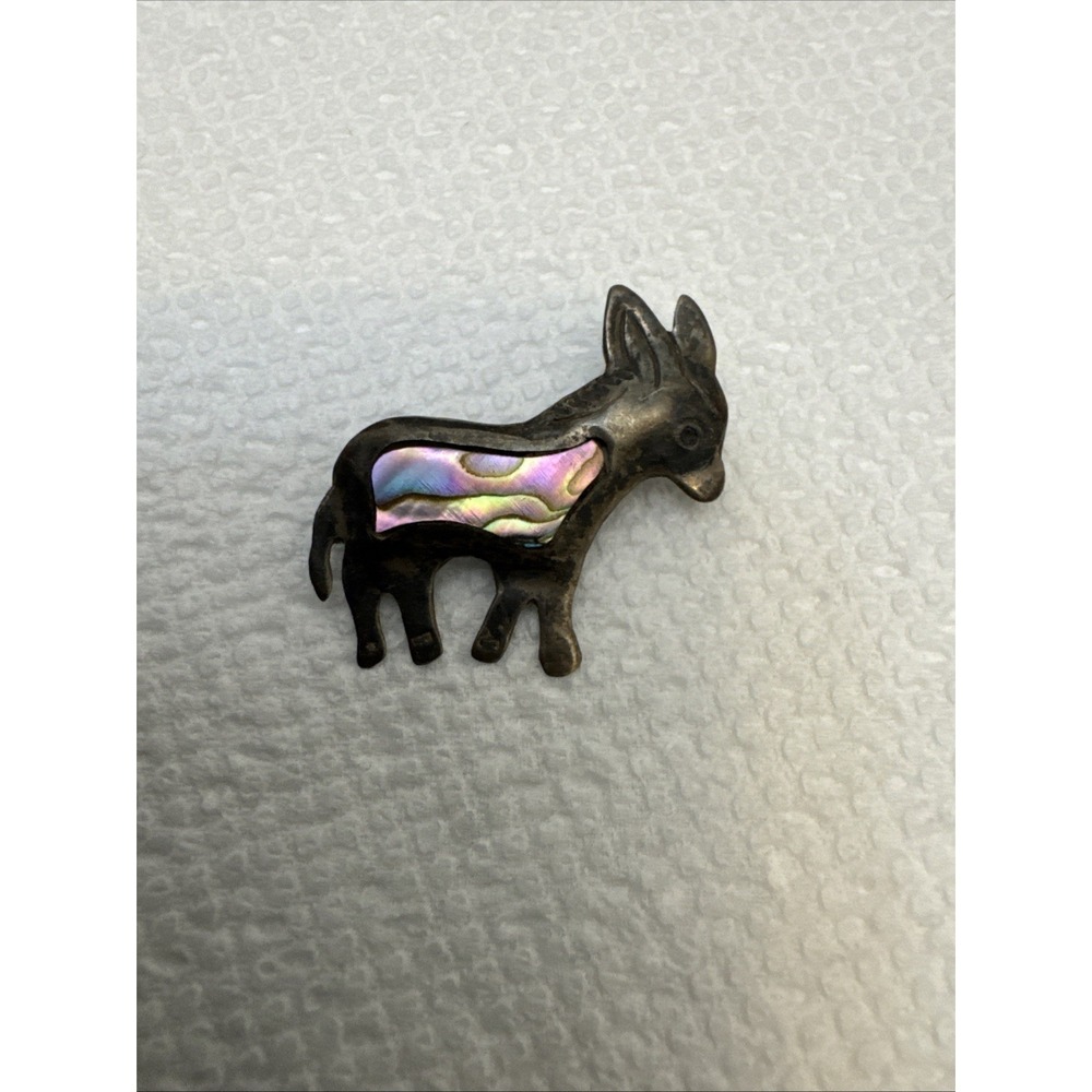 Sterling Silver Abalone Shell Inlay Donkey Pin Brooch Taco Mexico 925 Silver MCM